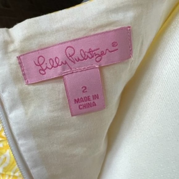 Lilly Pulitzer size 2 Christine dress yellow and white pockets - Picture 3 of 5